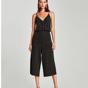 Zara glitter knit crossover jumpsuit NWOT